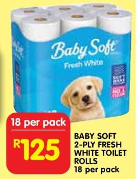BABY SOFT 2-PLY FRESH WHITE TOILET ROLLS