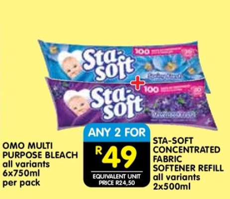 STA-SOFT CONCENTRATED FABRIC SOFTENER REFILL all variants 2x500ml