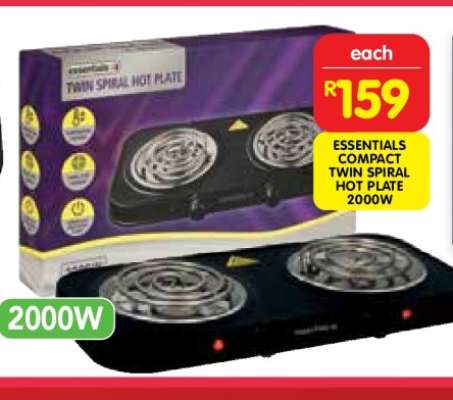 ESSENTIALS COMPACT TWIN SPIRAL HOT PLATE 2000W