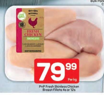 PnP Fresh Skinless Chicken Breast Fillets 4s or 12s
