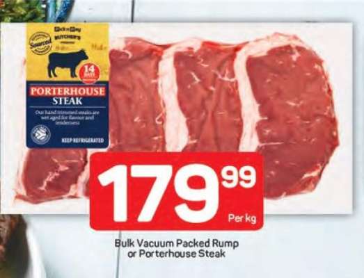 Bulk Vacuum Packed Rump or Porterhouse Steak