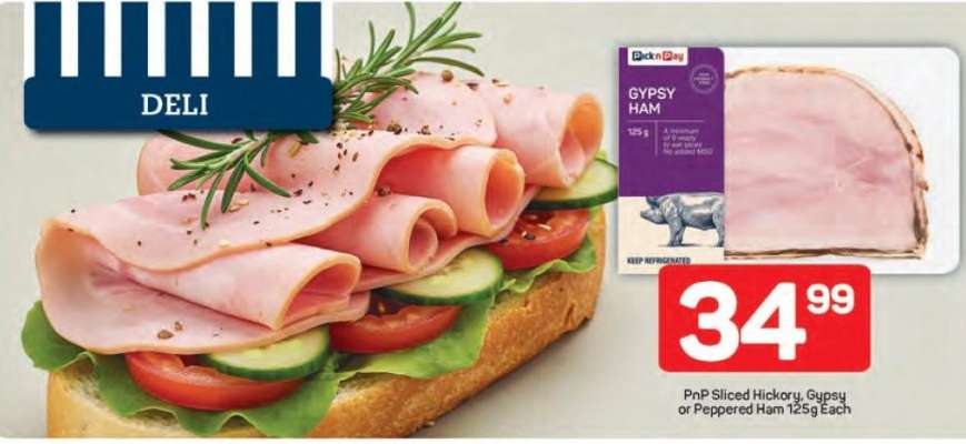 PnP Sliced Hickory, Gypsy or Peppered Ham 125g Each