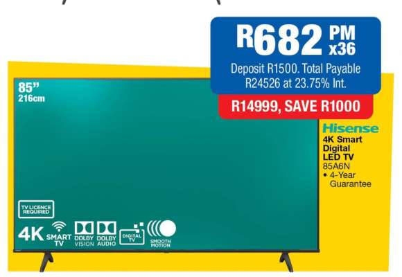 Hisense 4K Smart Digital LED TV 85A6N