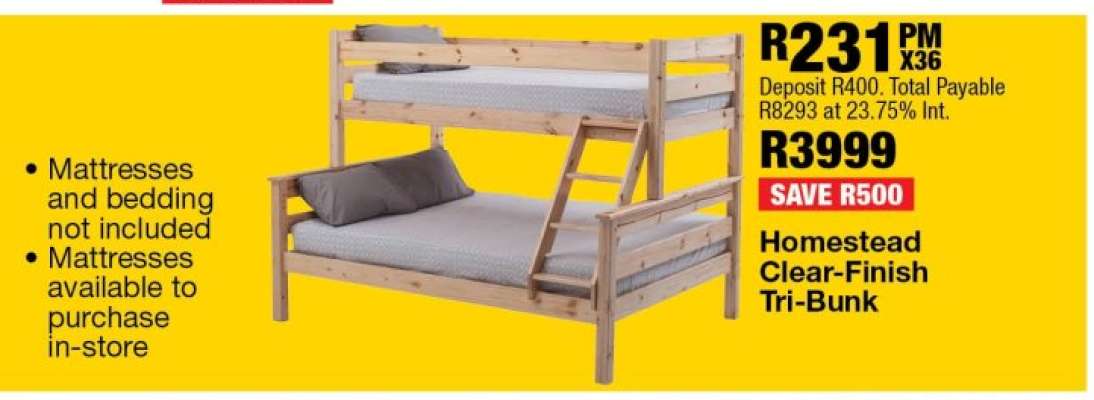 Homestead Clear-Finish Tri-Bunk