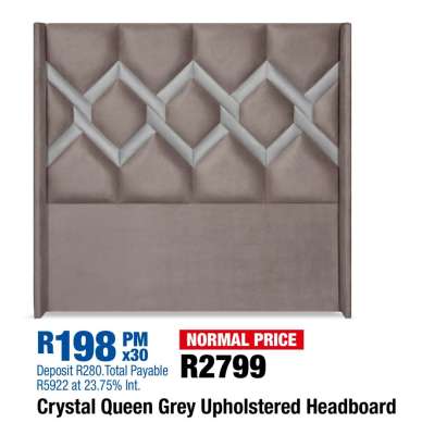 Crystal Queen Grey Upholstered Headboard