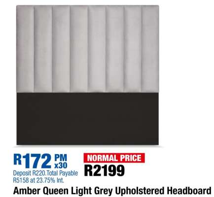 Amber Queen Light Grey Upholstered Headboard