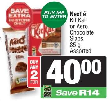 Nestlé Kit Kat or Aero Chocolate Slabs