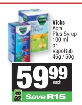 Vicks Acta Plus Syrup 100 ml or VapoRub 45g / 50g