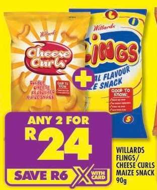WILLARDS FLINGS/CHEESE CURLS MAIZE SNACK 90g