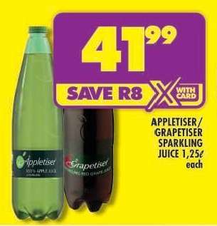 Appletiser/Grapetiser Sparkling Juice 1,25ℓ