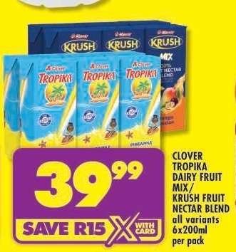 Clover Tropika Dairy Fruit Mix / Krush Fruit Nectar Blend