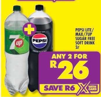 PEPSI LITE/MAX/7UP SUGAR FREE SOFT DRINK 2ℓ