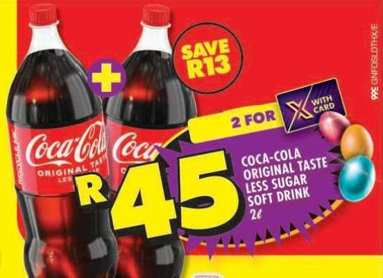 Coca-Cola Original Taste Less Sugar Soft Drink 2L