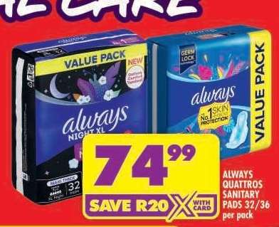 ALWAYS QUATTROS SANITARY PADS 32/36 per pack