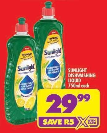 SUNLIGHT DISHWASHING LIQUID 750ml each