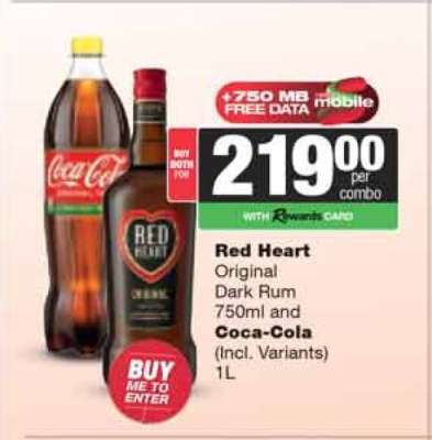 Red Heart Original Dark Rum and Coca-Cola