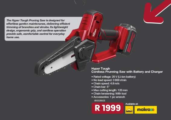 Hyper Tough Cordless Pruning Saw with Battery and Charger