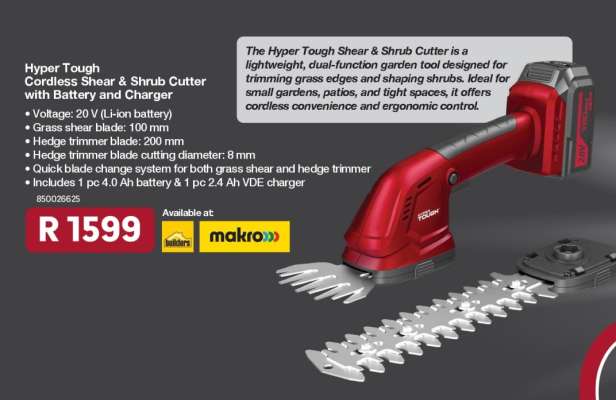 Hyper Tough Cordless Shear & Shrub Cutter with Battery and Charger