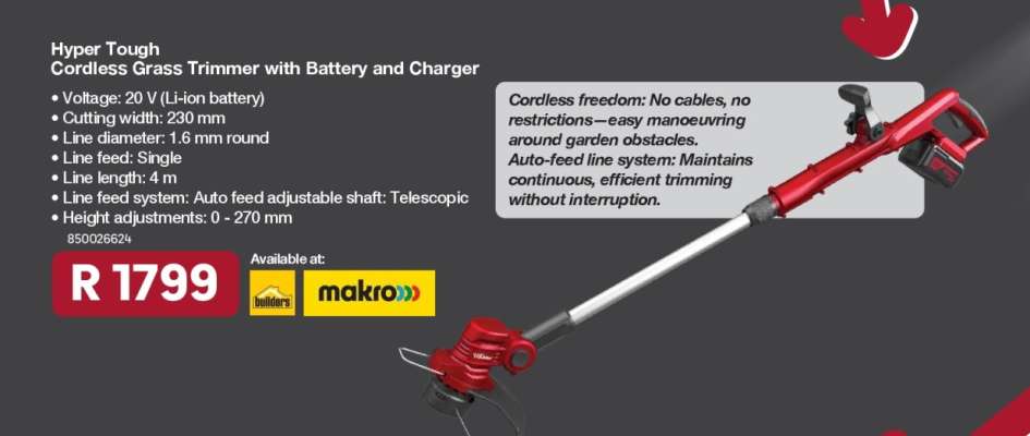 Hyper Tough Cordless Grass Trimmer with Battery and Charger