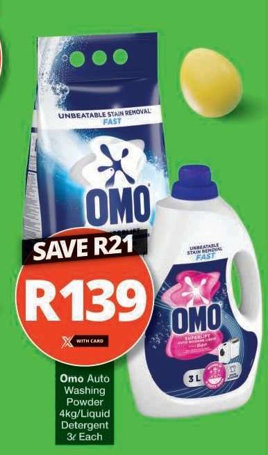 Omo Auto Washing Powder 4kg/Liquid Detergent 3L Each