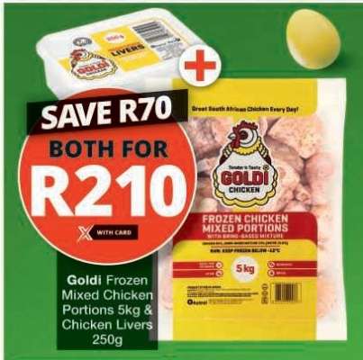 Goldi Frozen Mixed Chicken Portions 5kg & Chicken Livers 250g