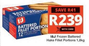 I&J Frozen Battered Hake Fillet Portions 1.8kg