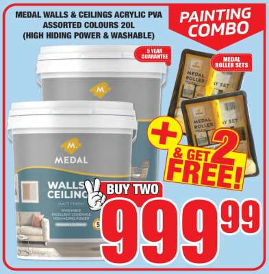 MEDAL WALLS & CEILINGS ACRYLIC PVA ASSORTED COLOURS 20L