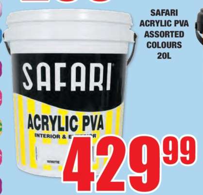 SAFARI ACRYLIC PVA ASSORTED COLOURS 20L