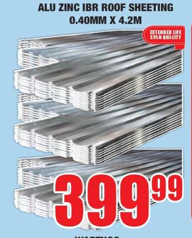 ALU ZINC IBR ROOF SHEETING 0.40MM X 4.2M