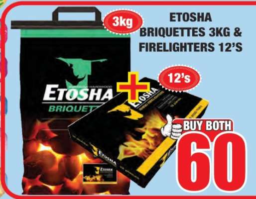 ETOSHA Briquettes 3kg & Firelighters 12's