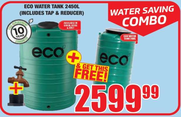 ECO WATER TANK 2450L (INCLUDES TAP & REDUCER)