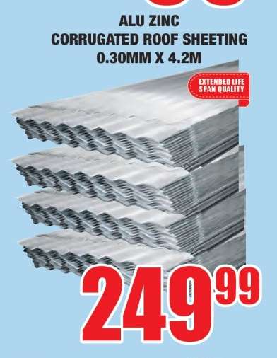 ALU ZINC CORRUGATED ROOF SHEETING 0.30MM X 4.2M