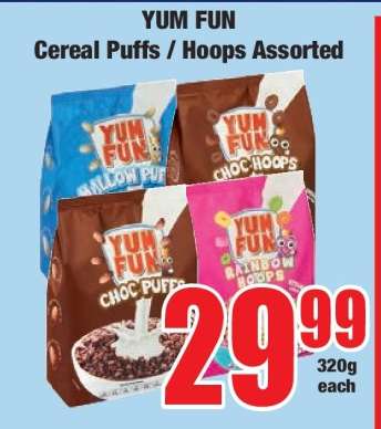 YUM FUN Cereal Puffs / Hoops Assorted