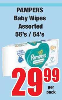 PAMPERS Baby Wipes Assorted 56's / 64's