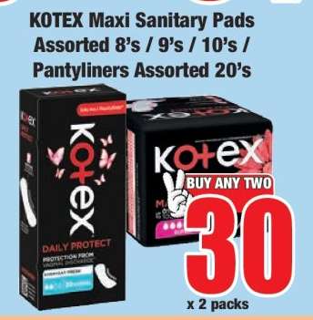 KOTEX Maxi Sanitary Pads Assorted 8's / 9's / 10's / Pantyliners Assorted 20's