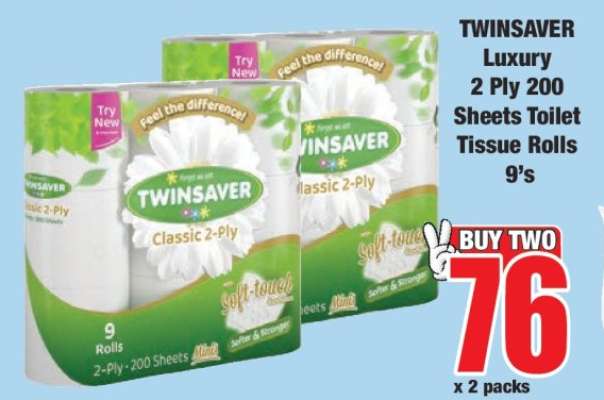 TWINSAVER Luxury 2 Ply 200 Sheets Toilet Tissue Rolls 9's