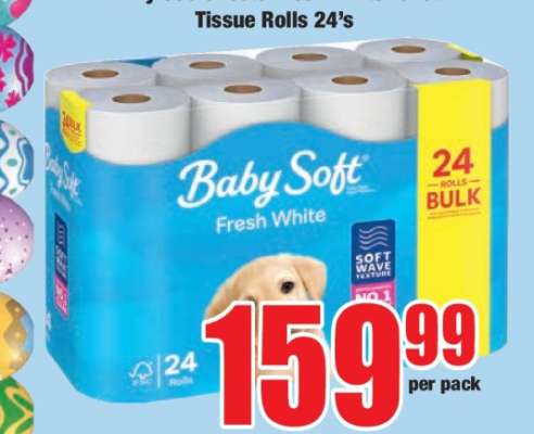 Baby Soft Fresh White Tissue Rolls 24's