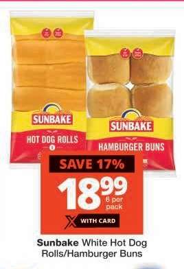Sunbake White Hot Dog Rolls/Hamburger Buns