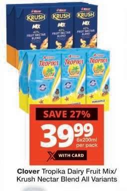 Clover Tropika Dairy Fruit Mix/ Krush Nectar Blend All Variants