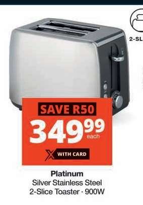 Platinum Silver Stainless Steel 2-Slice Toaster