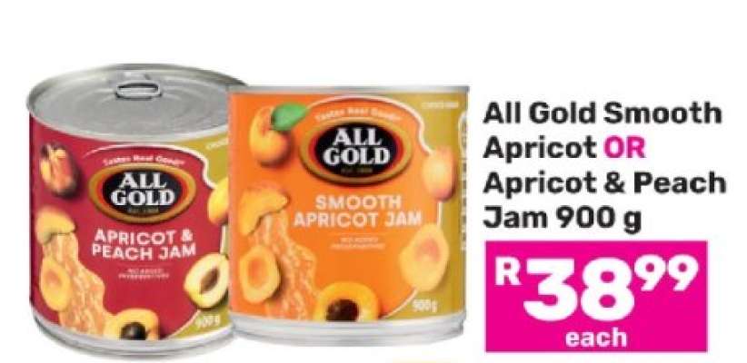 All Gold Smooth Apricot OR Apricot & Peach Jam 900 g