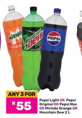 Pepsi Light, Pepsi Original, Pepsi Max, Mirinda Orange, Mountain Dew