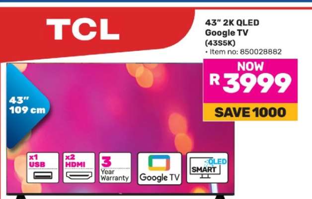 TCL 43" 2K QLED Google TV (43S5K)