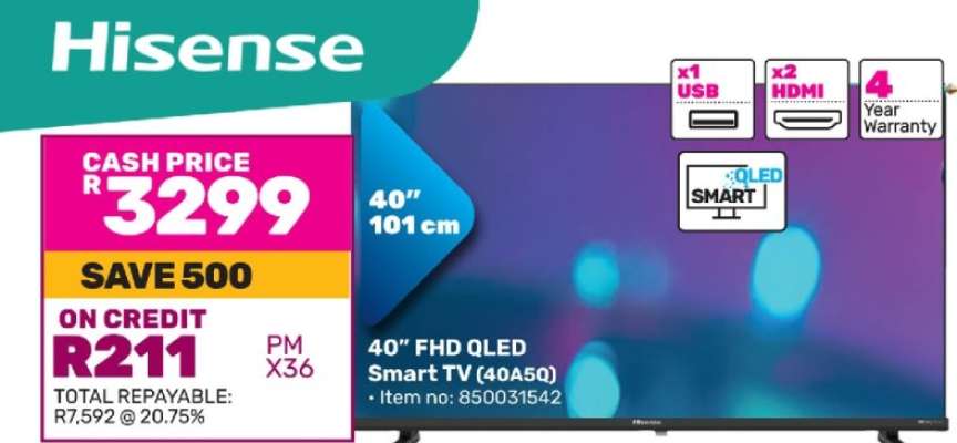 Hisense 40” FHD QLED Smart TV (40A50)