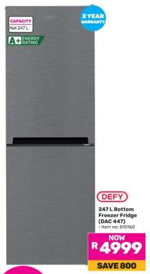 DEFY 247 L Bottom Freezer Fridge (DAC 447)