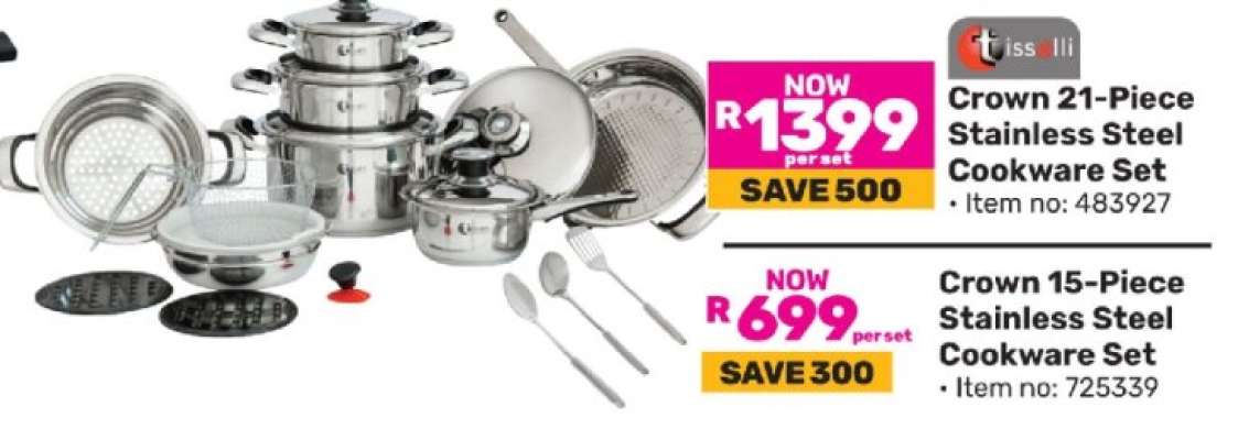 Crown 21-Piece Stainless Steel Cookware Set