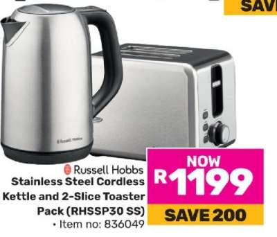 Russell Hobbs Stainless Steel Cordless Kettle and 2-Slice Toaster Pack (RHSSP30 SS)