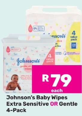 Johnson’s Baby Wipes Extra Sensitive OR Gentle 4-Pack