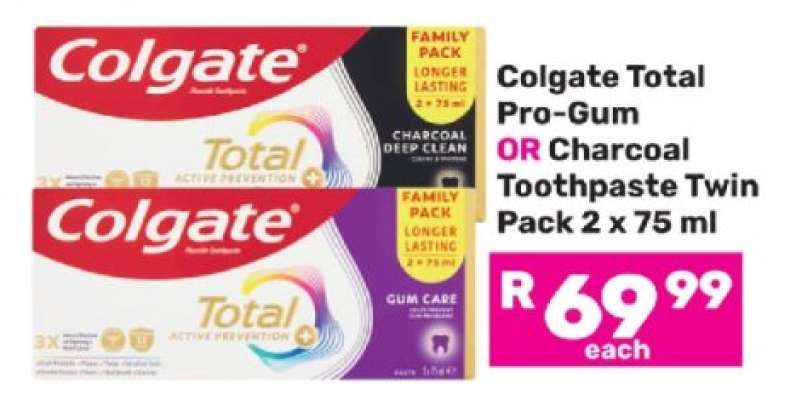 Colgate Total Pro-Gum OR Charcoal Toothpaste Twin Pack