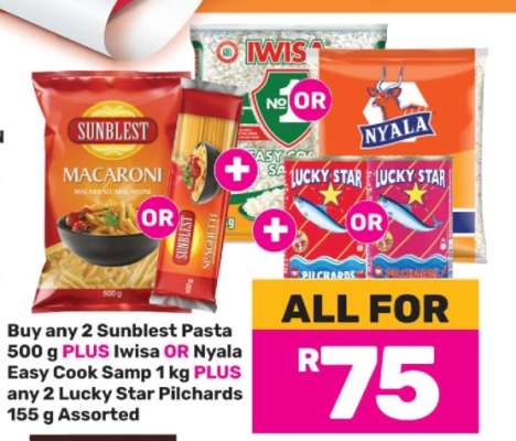 Sunblest Pasta, Iwisa/Nyala Samp, Lucky Star Pilchards